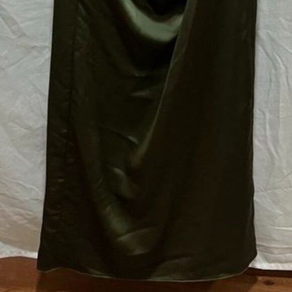 After Six “Nathalie” Ruched One-Shoulder Satin Gown – Size L (Olive Green) - Picture 7 of 16